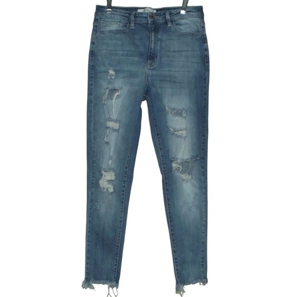 Kancan Jeans 29 x 27" Crop distressed skinny High Rise raw frayed hem destroyed - Picture 1 of 9